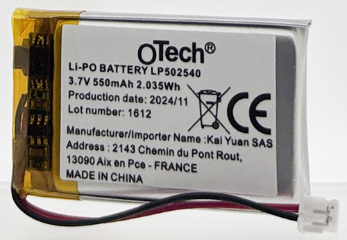 Pack accus avec protect PCM LP502540 (5x25x42mm) 2C 3.7V Li-Po 550mAh