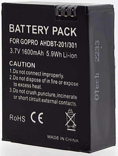Batterie compatible GoPro AHDBT-201/BT-301 3.7V Li-Ion 1600mAh