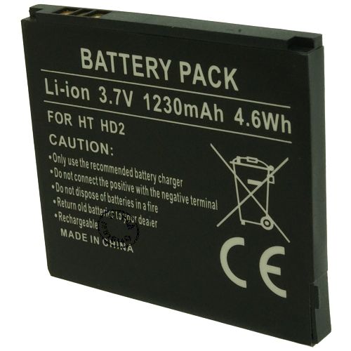 Batterie compatible HTC HD2 3.7V Li-Ion 1230mAh